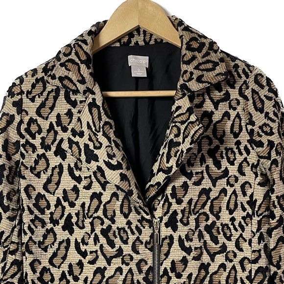 Chicos 0 Leopard Animal Print Jacquard Moto Jacket US Size 4 6 Small - Picture 4 of 10